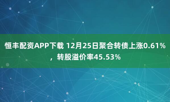 恒丰配资APP下载 12月25日聚合转债上涨0.61%，转股溢价率45.53%